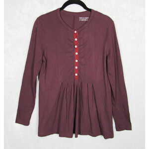 Toast Blouse Top Womens Size 8 Maroon Red Solid Cotton Modal Button Henley